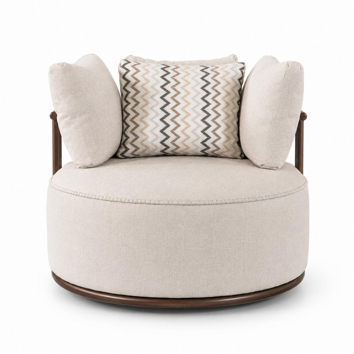 Soft Design Armchair Round Italy Style Beige Comfort Upholstered Furniture