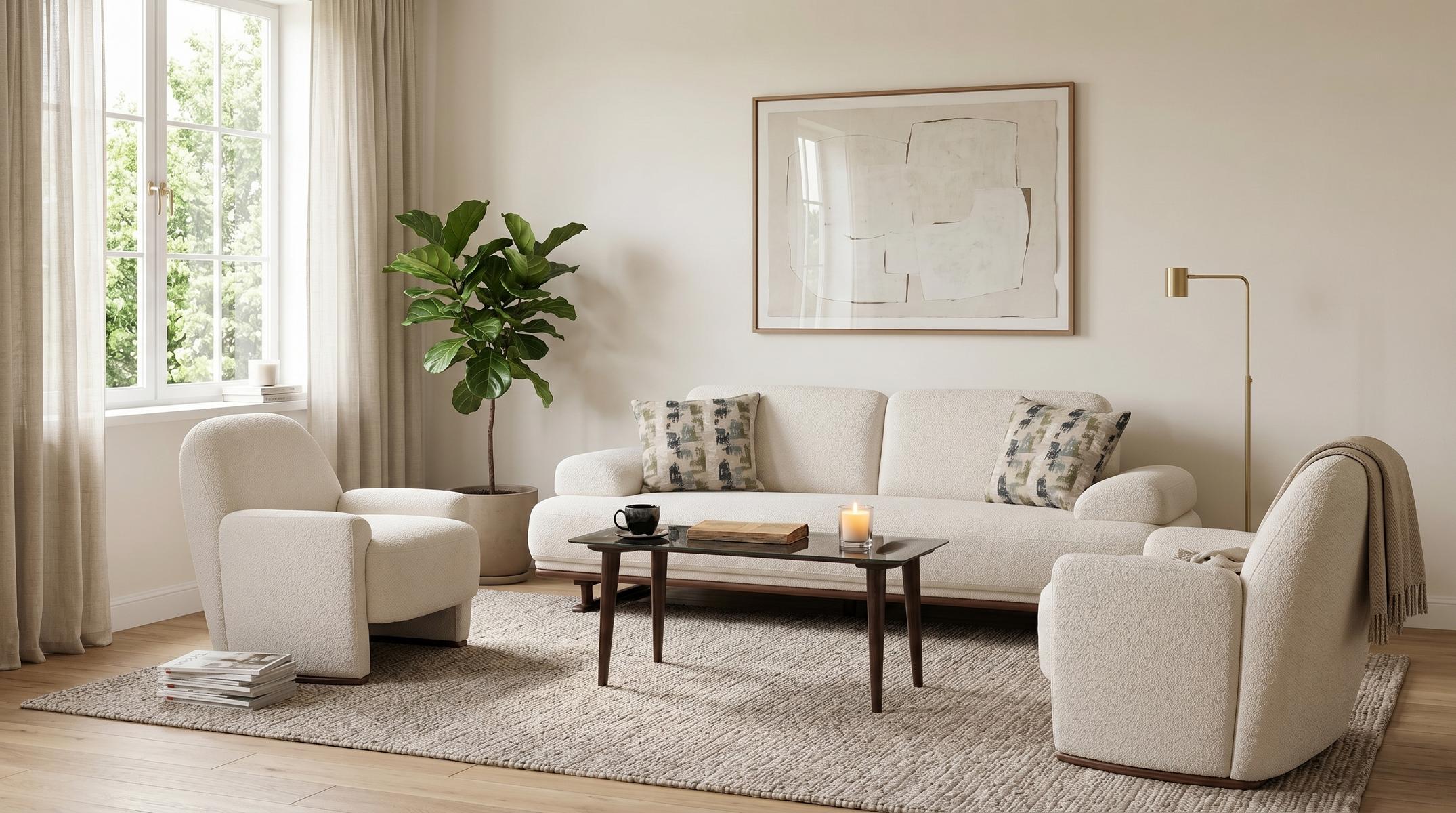 Sofa Set 3+1+1 Beige Fabric Modern Armchair Living Room Design Classic