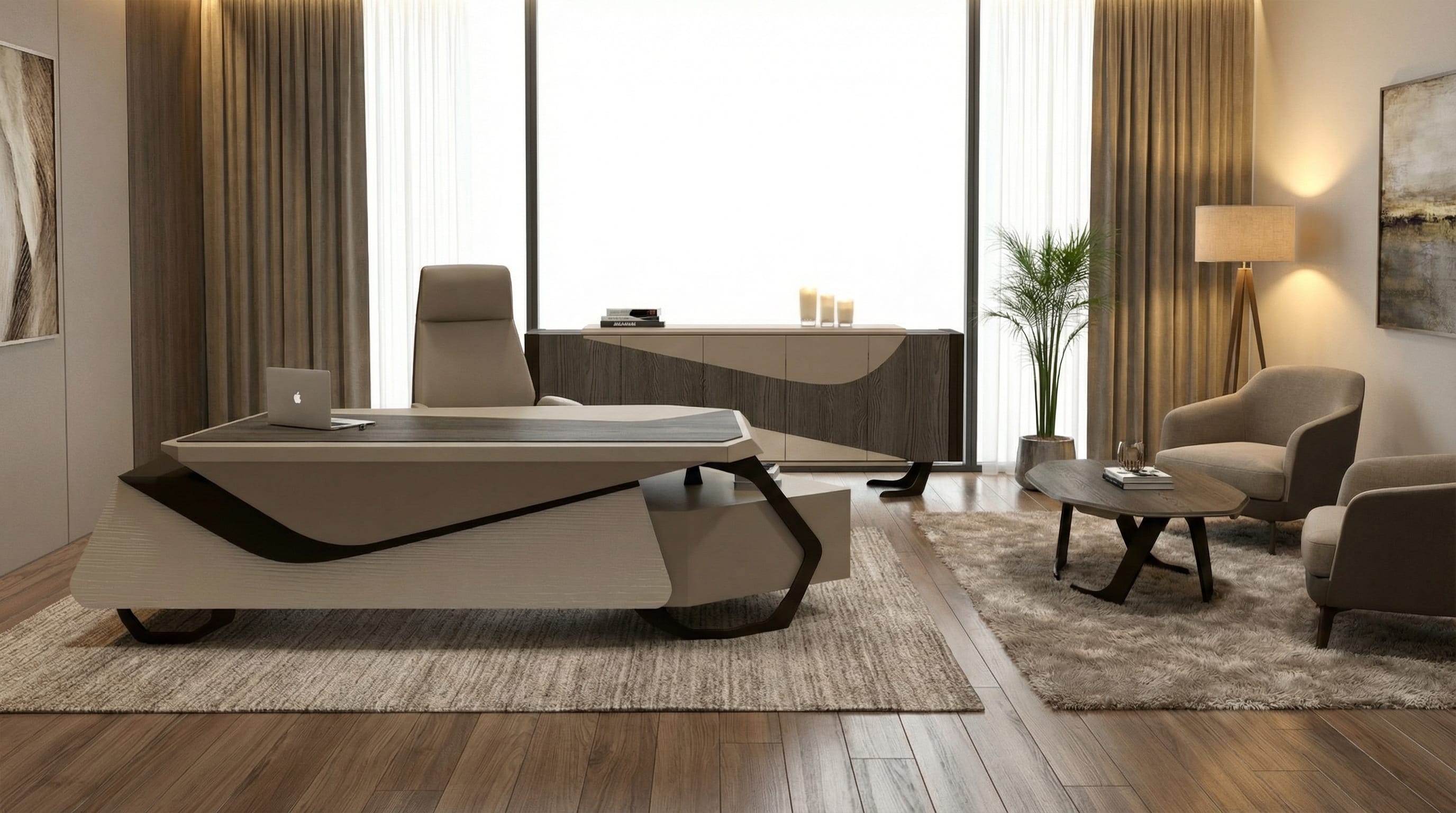 Executive Office Set Desk Sideboard Coffee Table Modern