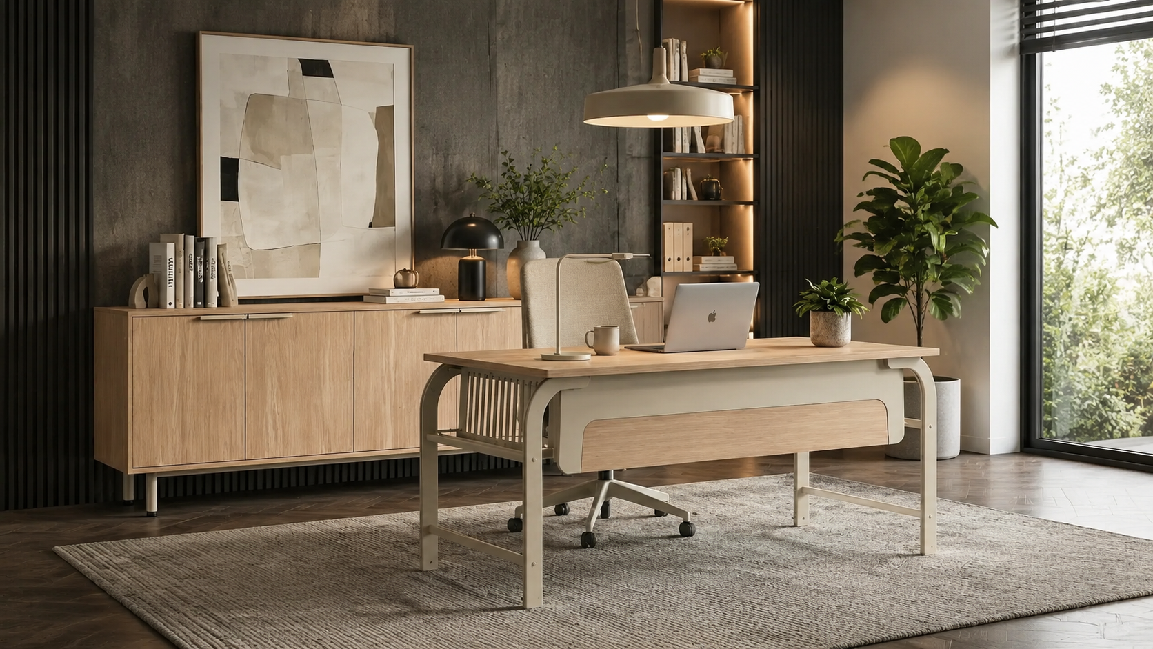 Office furnishing set desk sideboard wood look modern