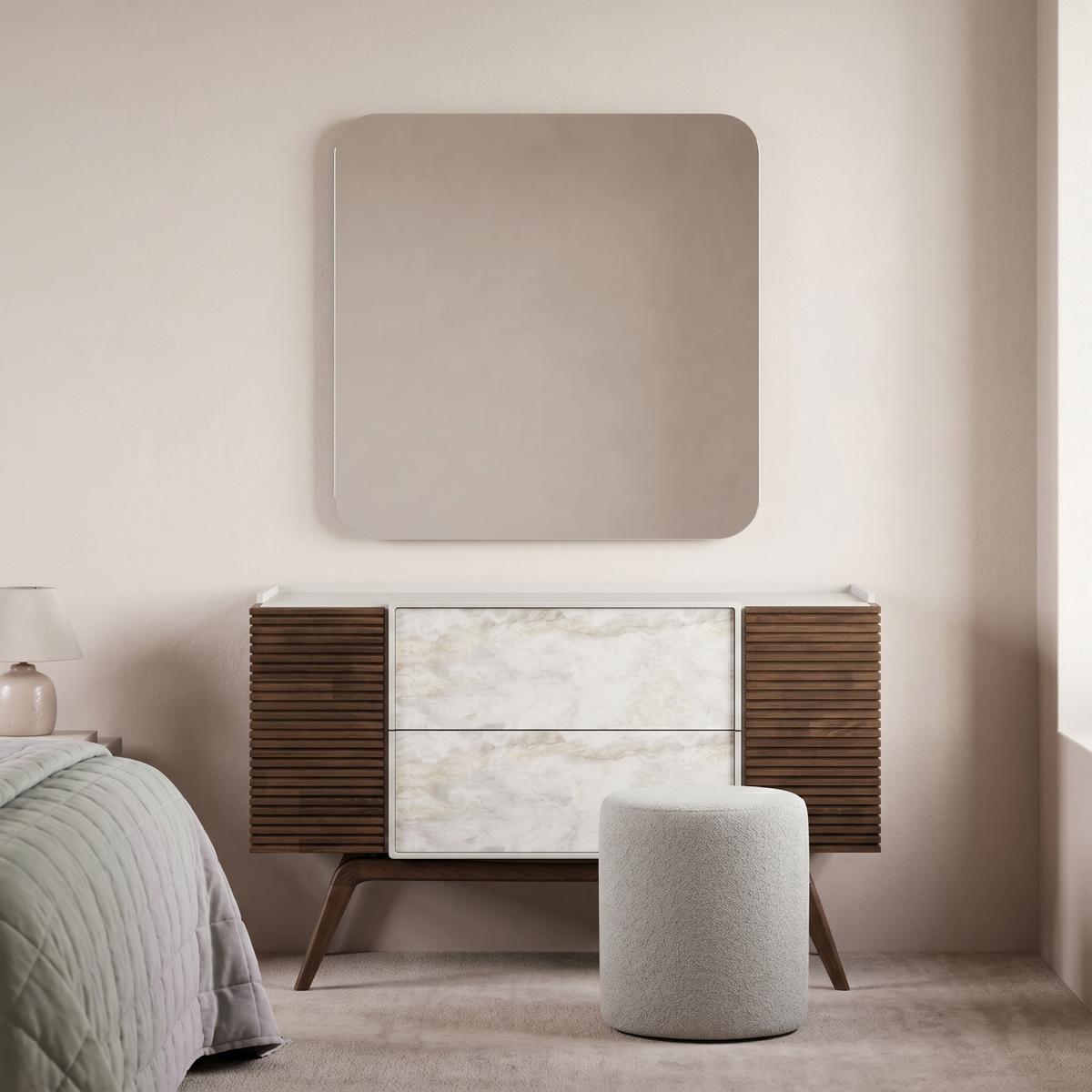 Furniture Dressing Table Mirror Set Modern White Brown Elegant Stool