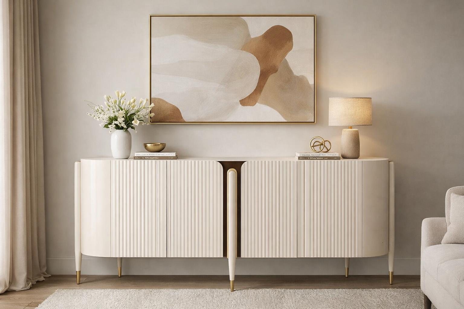 Modern console white with gold accents storage space