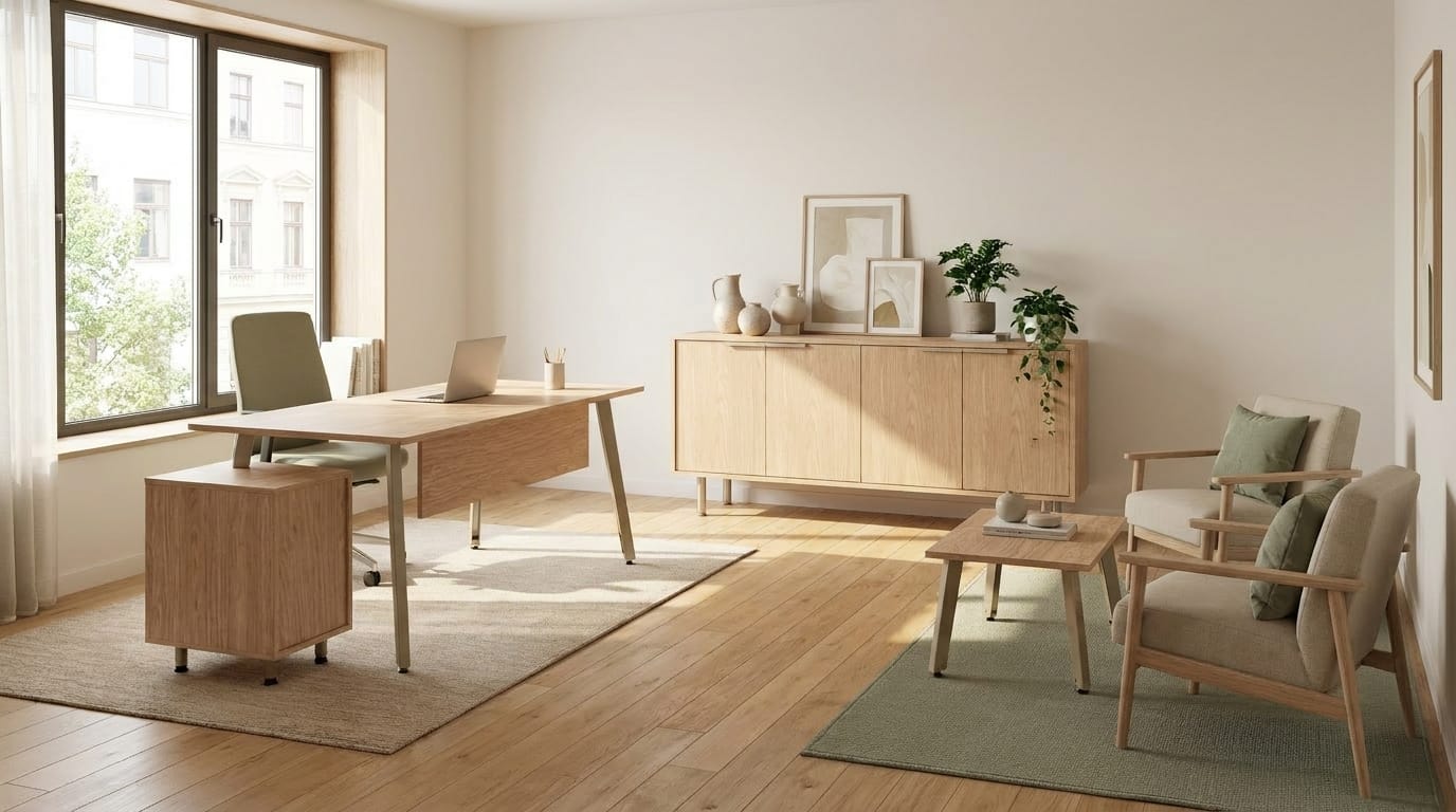 Modern Office Set with Desk Brown Sideboard Designer Furniture