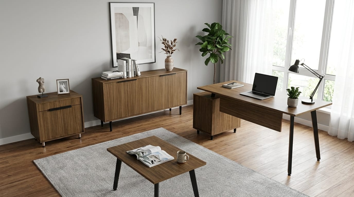 Büro Set Schreibtisch Sideboard 2 Kommoden Braun Couchtisch