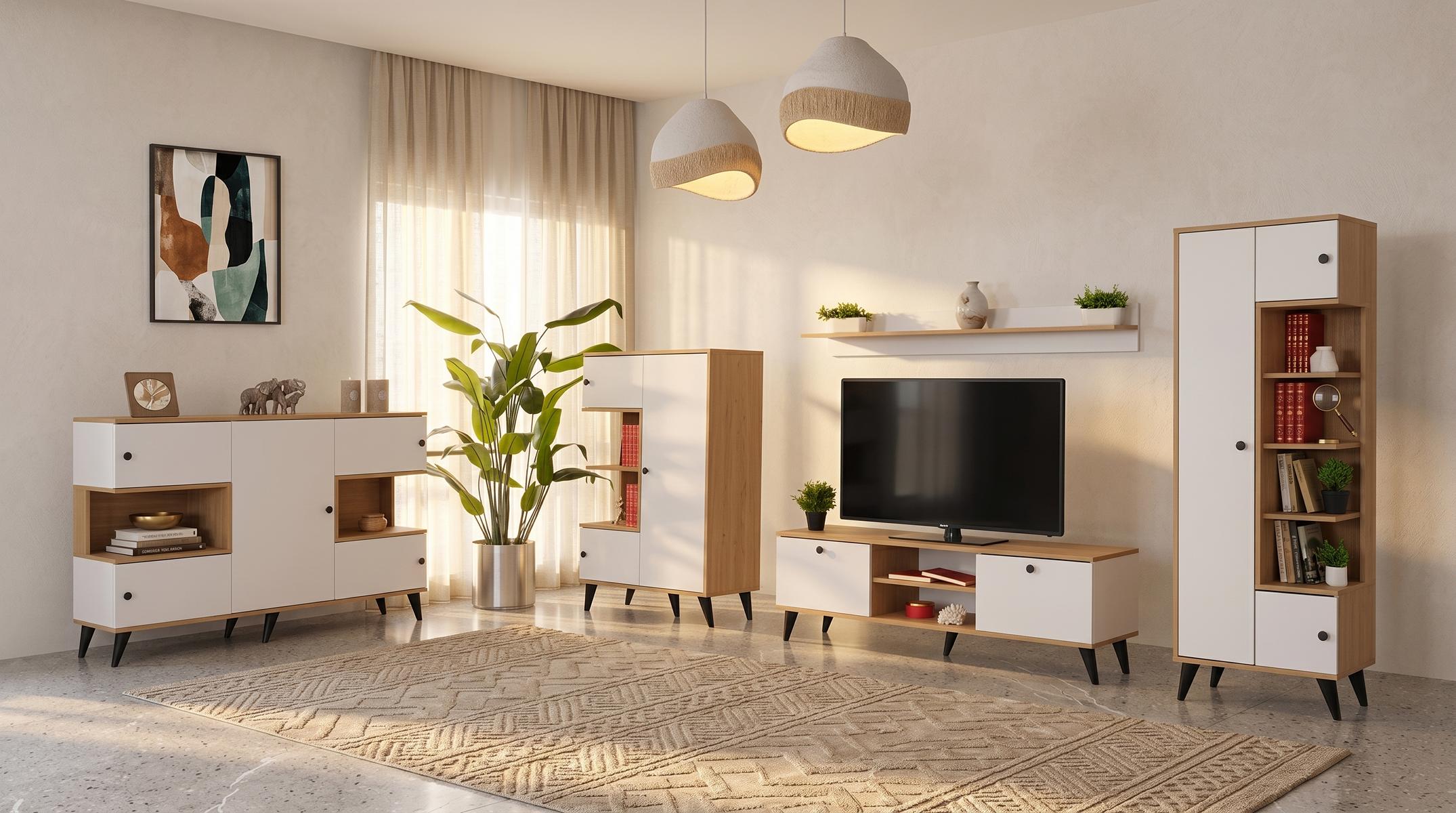 White TV set console TV base cabinet shelf bookcase living room furniture