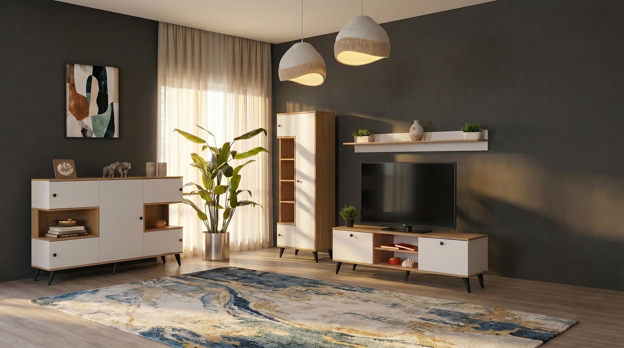 Modern white TV set console TV base cabinet shelf bookcase