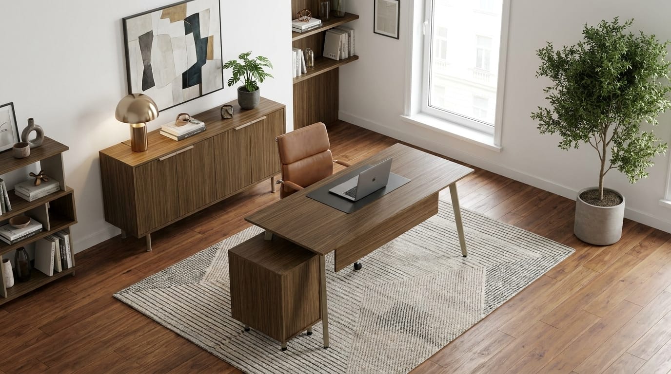 Elegante Büroeinrichtung Edler Cheftisch Robustes Sideboard Kommode