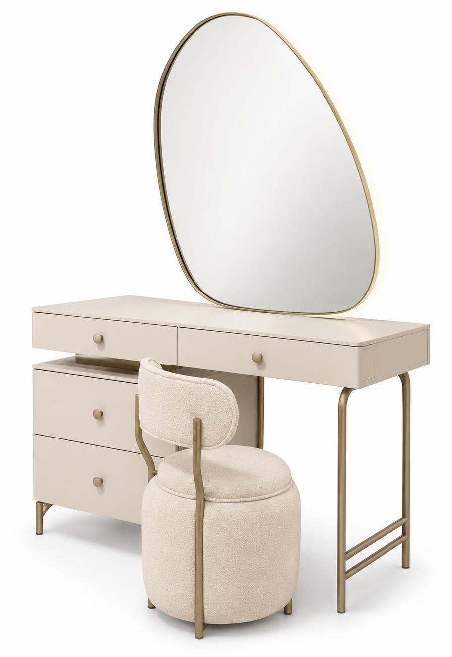 Bedroom Set Dressing Table Stool Mirror Modern Beige Elegant