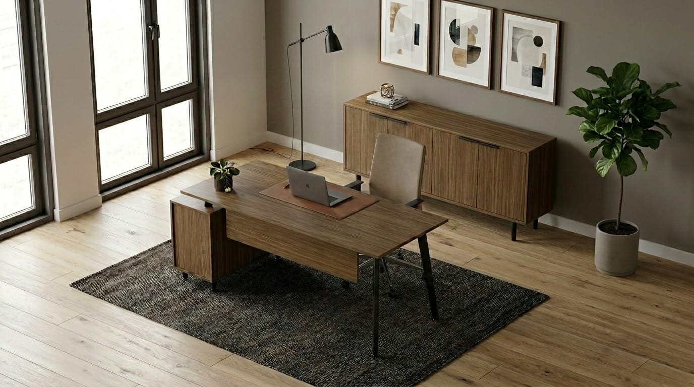 Office Furniture Set Desk Sideboard Brown Dresser Modern