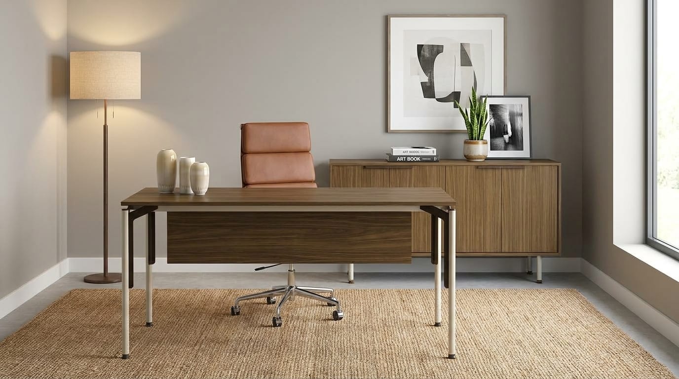 Set Modern Brauner Schreibtisch Sideboard Holz Metall Mobiliar