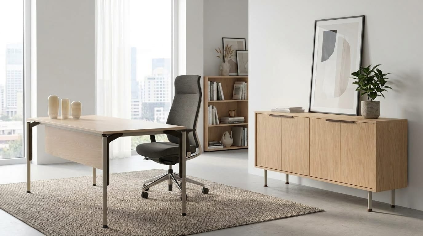 Büro Set Moderner Beige Schreibtisch Sideboard Holz Mobiliar