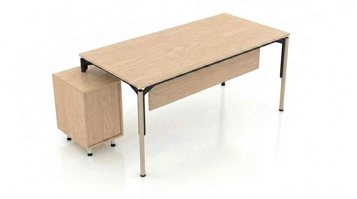 Großes Büro Set Beige hochwertig Holz Schreibtisch Kommode