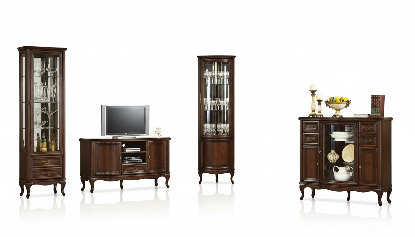 4-piece living room furniture set Italian style chest of drawers display cabinet RTV Chippendale