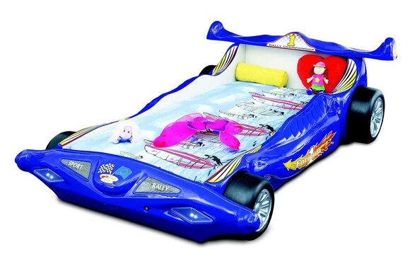 Blue racing car children\'s bed Formula 1 children\'s bed wooden frame luxury furniture