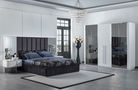 Bedroom Complete Luxury Modern Bed 2x Bedside Tables Luxury Wardrobe