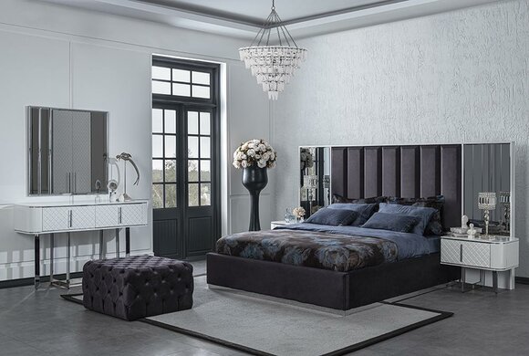 Complete furniture bed 2x bedside tables bedroom stool luxury design
