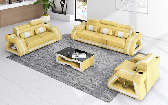 Leather sofas complete sofa set sofa set sofa 3-piece sofas yellow