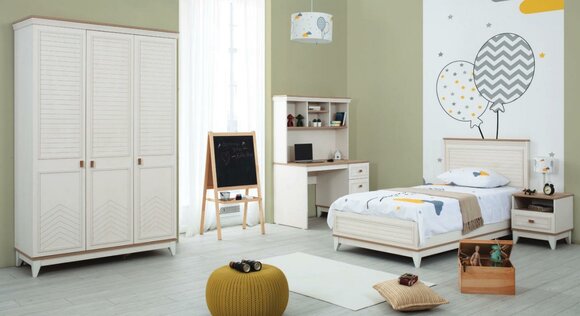 Children\'s bed bedroom sets, youth bed, white wood set, 4-piece bed