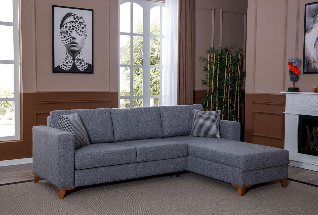 Stylish Gray Upholstered Sofa Designer Corner Sofa Living Room Couch New