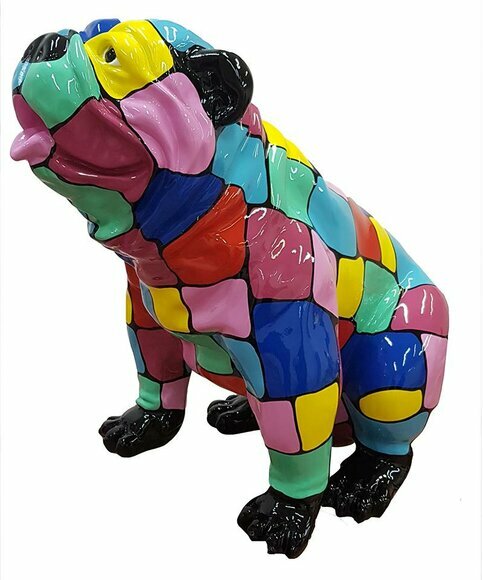 Abstract decorative sculpture designed as colorful sitting dog figure 67cm height (A767A)