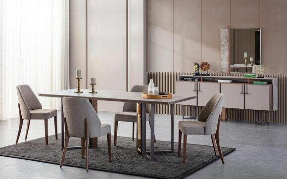 Dining group dinette dining table chairs wood gray dining room 9-piece sideboard