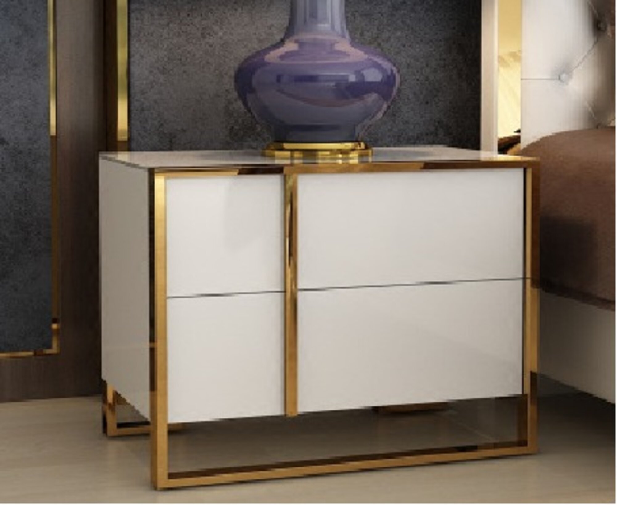 Set 2x bedside table nightstand night console side table 2 drawers On Stock