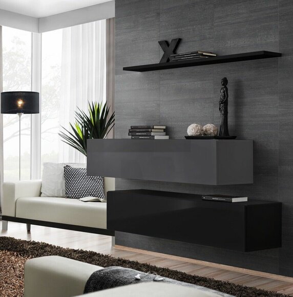 Wall unit living room wall unit modern black wooden cupboard wall shelf
