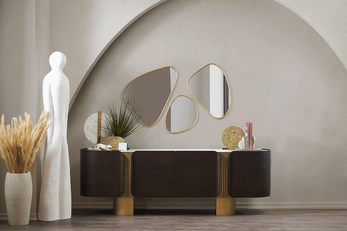 Modern black and gold sideboard designer mirror luxury chest of drawers 2 pieces