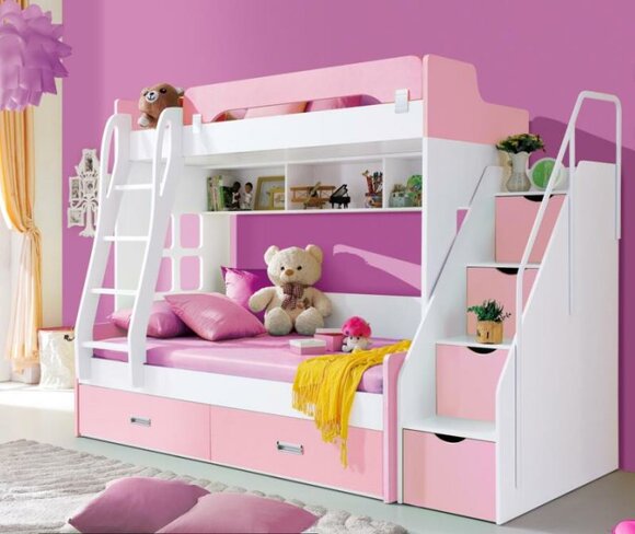 Youth Bed Beds Pink Crib Double Bunk Bed Bunk Bed Wood Furniture Wood New