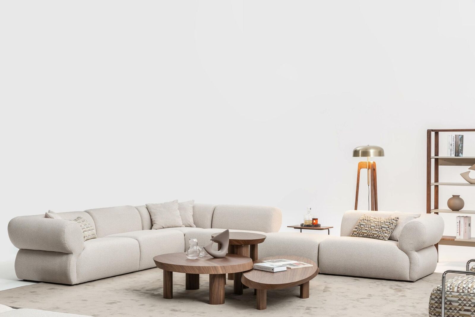 Cozy corner sofa L-shape beige upholstered sofa living area couch New