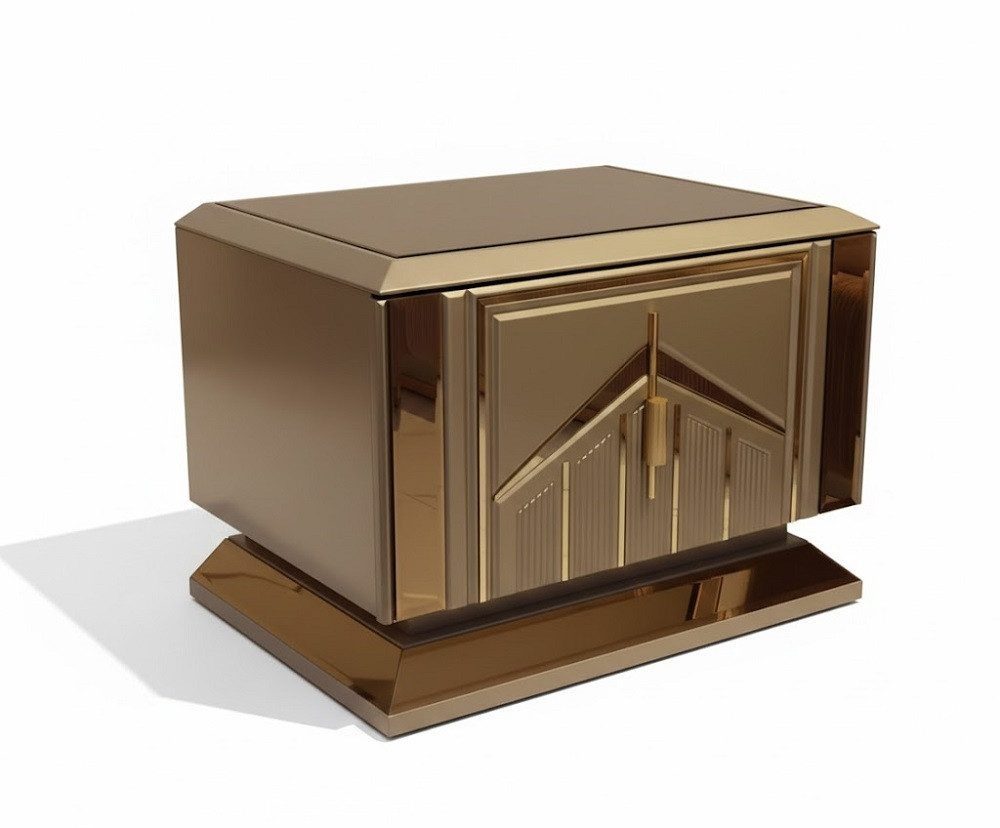 Luxury Bedside Table Elegant Wooden Console with Gold Metal Elements IN STOCK SOFORT