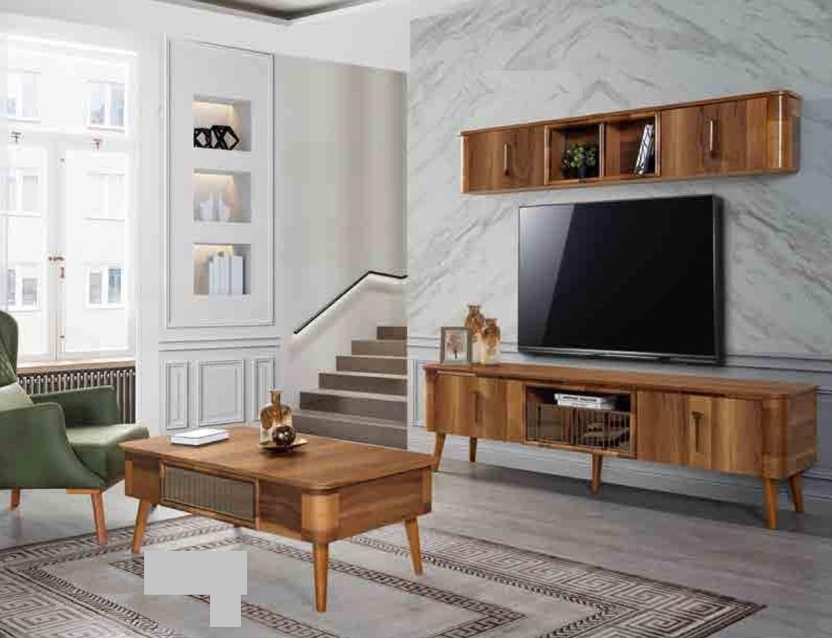 rtv tv sideboard leather wood table TV cabinet table design low 2-part. Set New