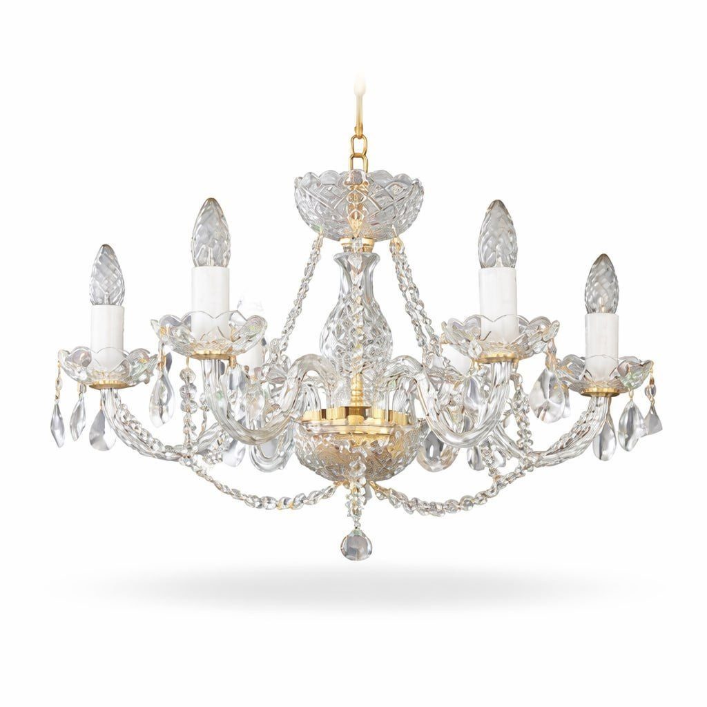Crystal Chandelier Elegant 5-Light Gold Glass Design Immediate SOFORT