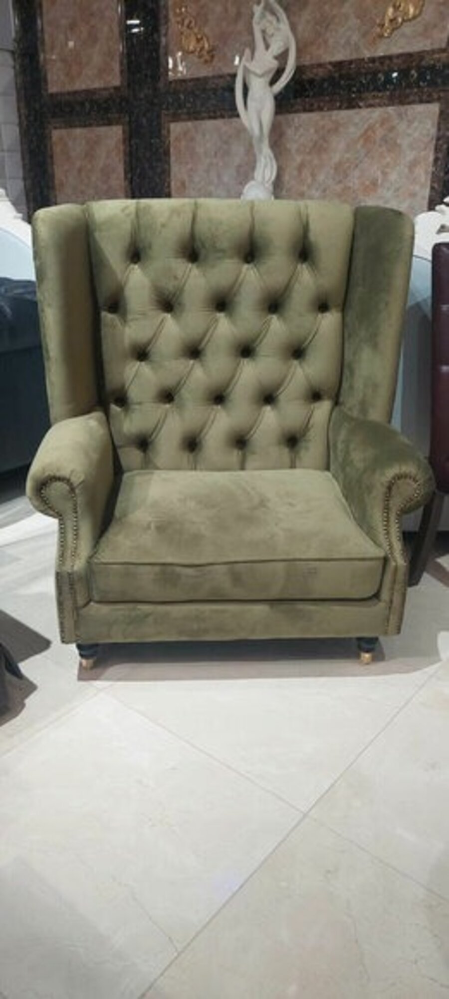 Chesterfield Design Fabric Couch Armchair 1 Seater Upholstery On Stock