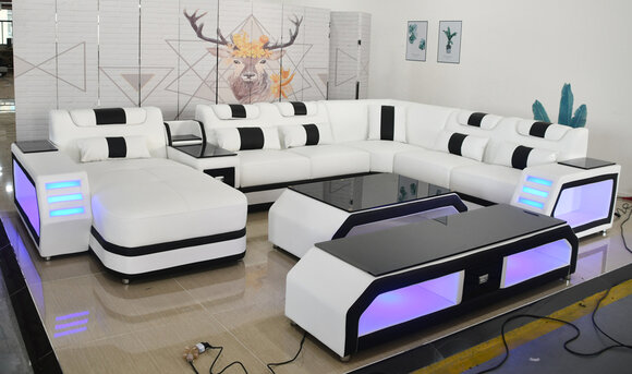 U Shape Living Landscape Modern Luxury Couches Corner Sofa U Shape Couch Faux Leather White