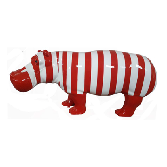 White/red stripes colored abstract hippopotamus decorative sculpture 180cm length