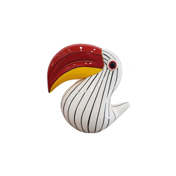 Decorative sculpture designed as a gloss white toucan with black stripes & red yellow beak 65cm