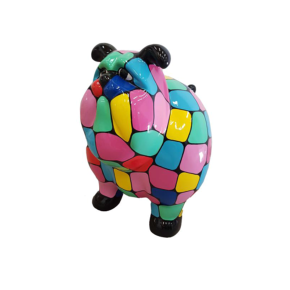 Decorative sculpture designed as a gloss cartoon dog in colorful mosaic patterns 63x75cm