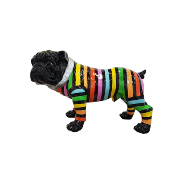Decorative sculpture designed as a gloss dog with black colored head & colorful stripes of body 40 x 59 cm