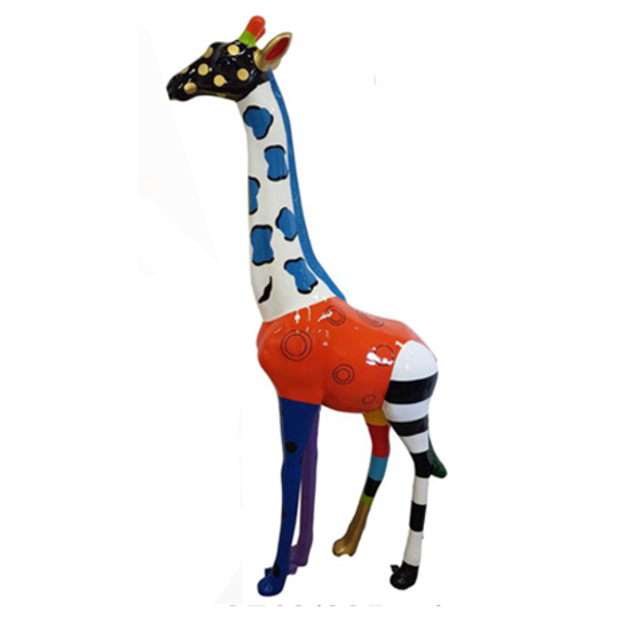 Abstract colorful gloss giraffe decorative sculpture 205 cm height
