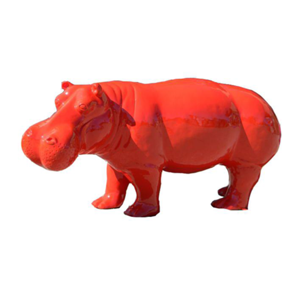 Decorative sculpture designed as a gloss full red colored hippopotamus 45x100cm