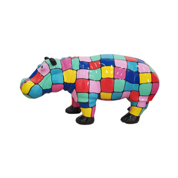 Decorative sculpture designed as a gloss hippopotamus in colorful mosaic patterns 45x100cm
