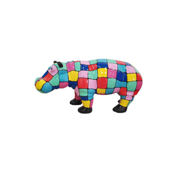 Decorative sculpture designed as a gloss hippopotamus in colorful mosaic patterns 32x72cm