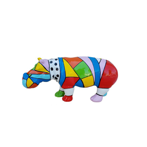 Decorative sculpture designed as a gloss hippopotamus in colorful patterns 32x72cm