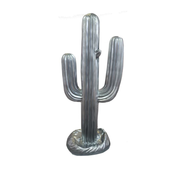 Decorative sculpture designed as full silver colored cactus figure 185x84cm sizes