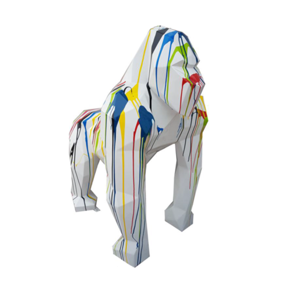 Decorative sculpture designed as a geometric gorilla in white with colorful patterns 128x178x118cm