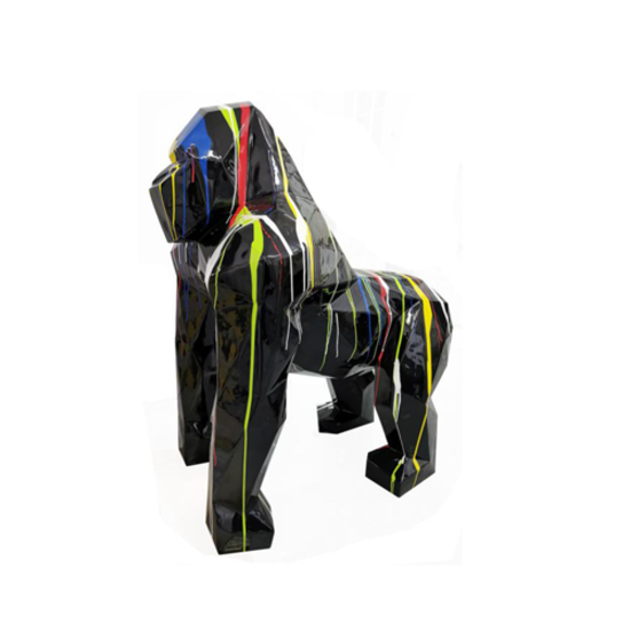 Decorative sculpture designed as a geometric black gorilla in colorful stripes 128x78x118cm
