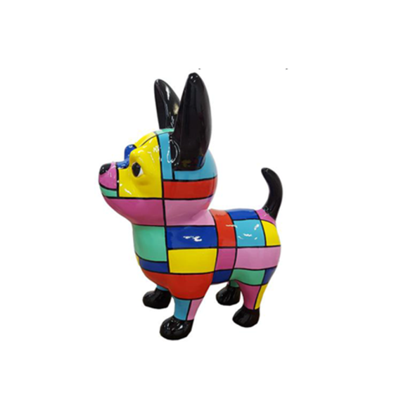 Decorative sculpture designed as a gloss puppy in colorful rectangular patterns 55cm