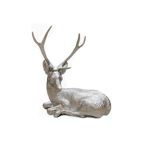 Decorative sculpture designed as a full light silver colored resting deer 75x75cm