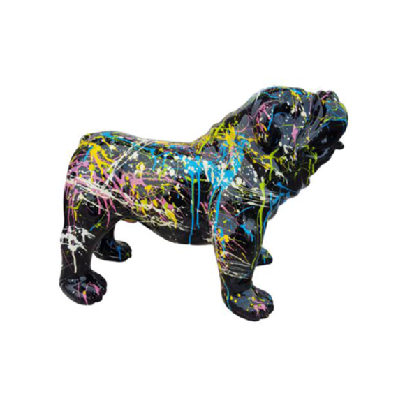 Decorative sculpture designed as a gloss black colored standing dog in colorful stripes 32x55cm